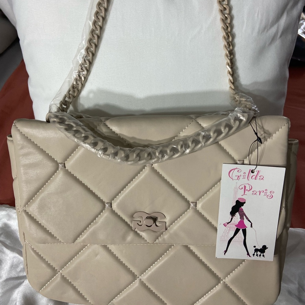 Gilda Paris Cream Quilted Shoulder Bag